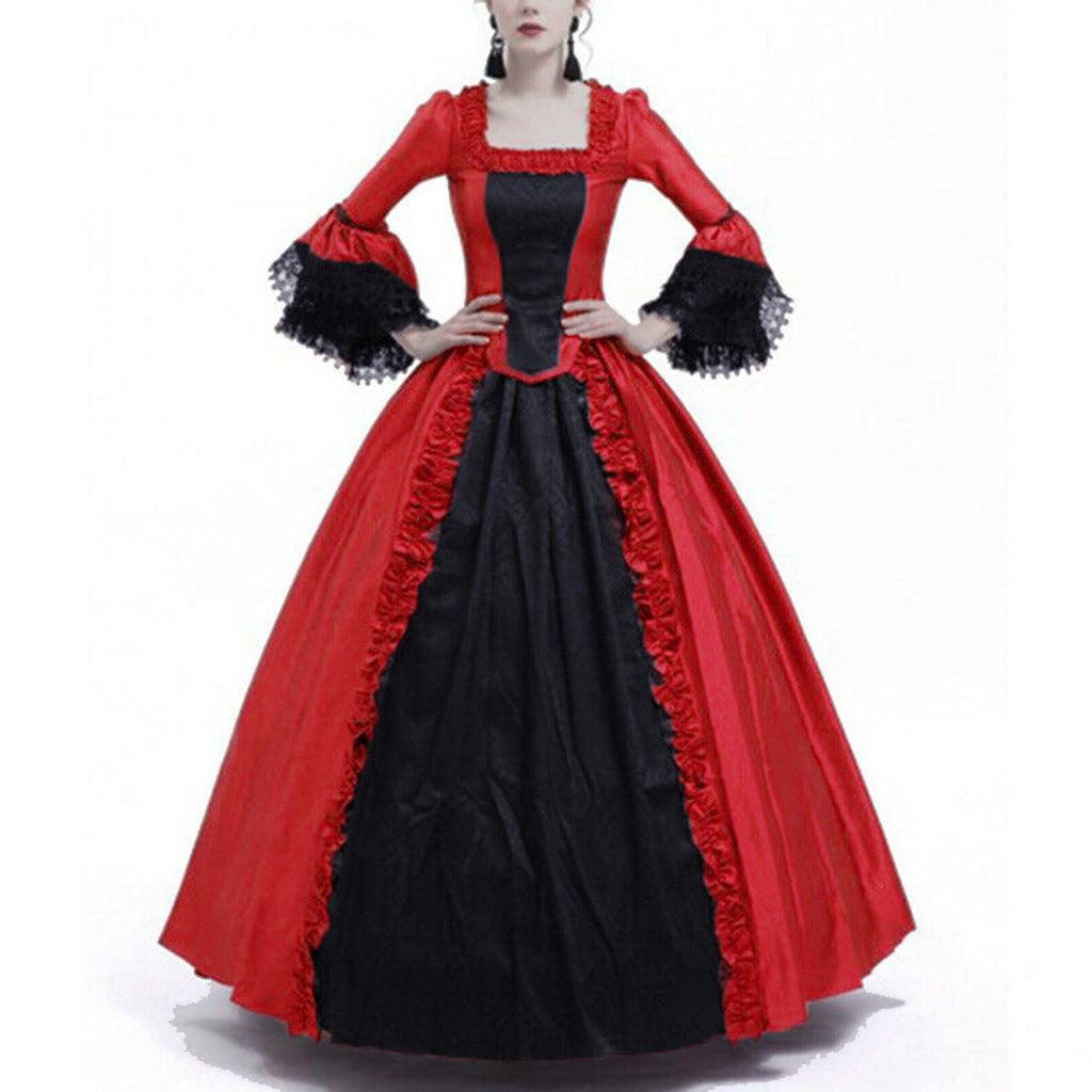 Lace Stitching Large Bell Sleeve Medieval Dresses