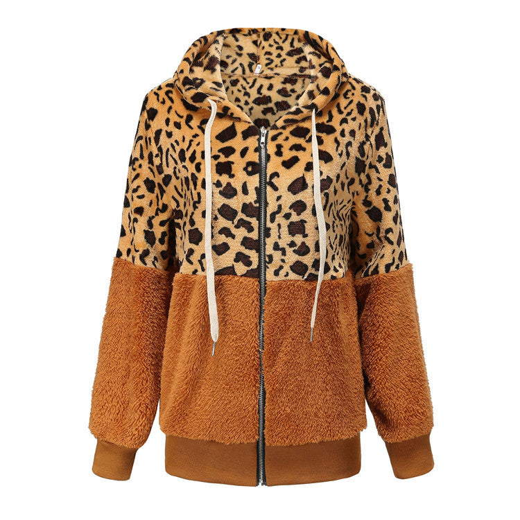 Women's Leopard Splicing Winter Thick Fleece Furry Women's Sweater, Sweater