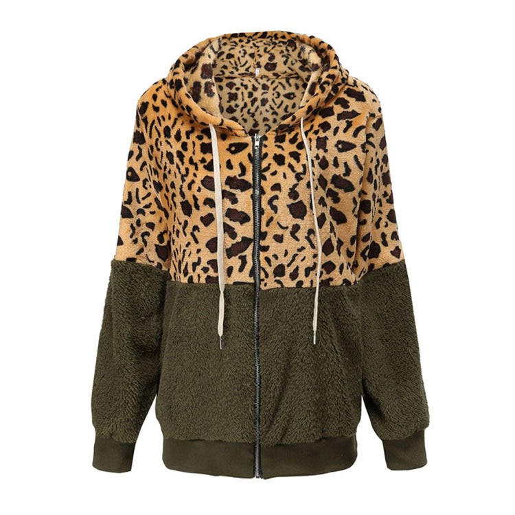 Women's Leopard Splicing Winter Thick Fleece Furry Women's Sweater, Sweater