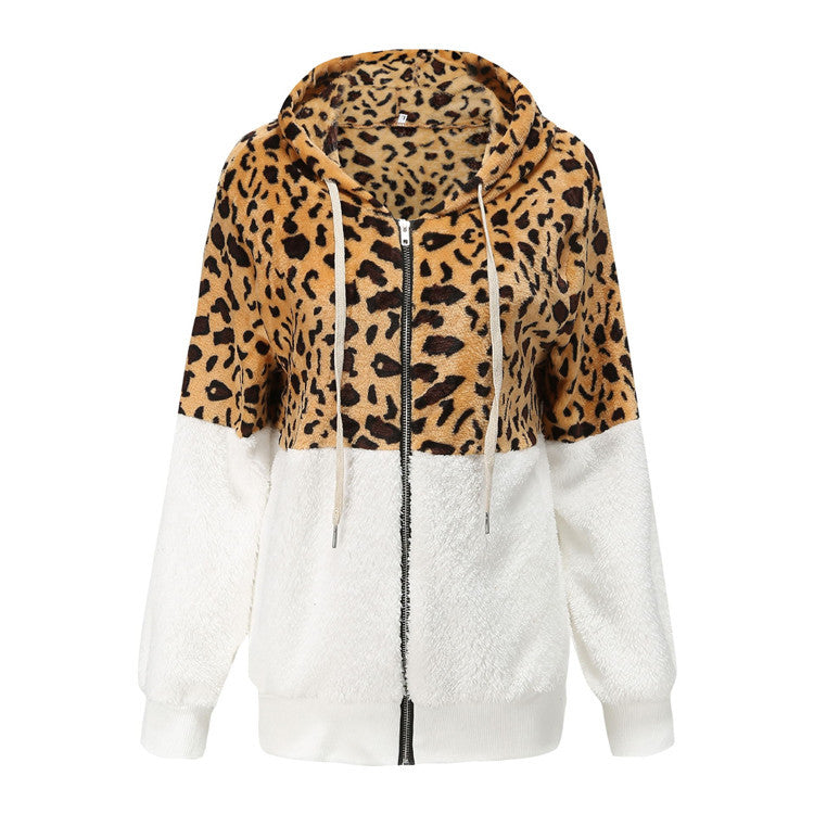 Women's Leopard Splicing Winter Thick Fleece Furry Women's Sweater, Sweater