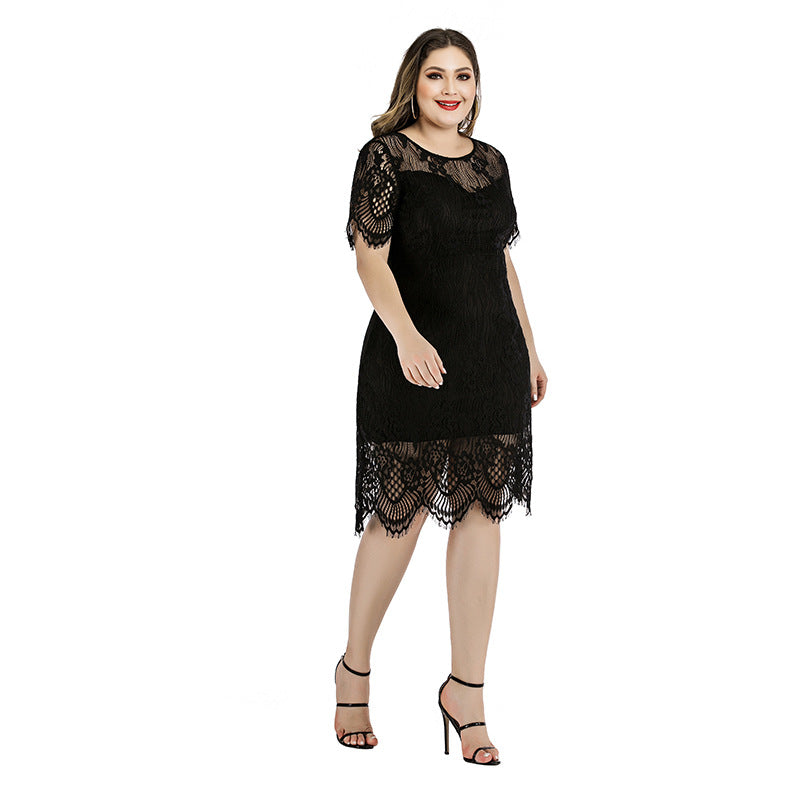Women's Large Lace Dress Eyelash Fat Waist Slimming Dresses