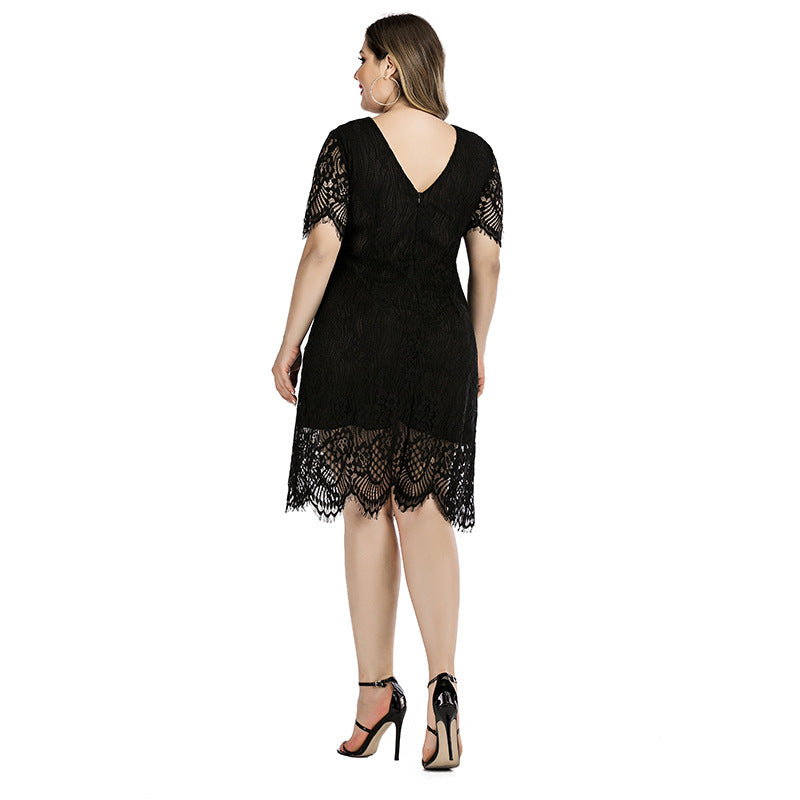 Women's Large Lace Dress Eyelash Fat Waist Slimming Dresses