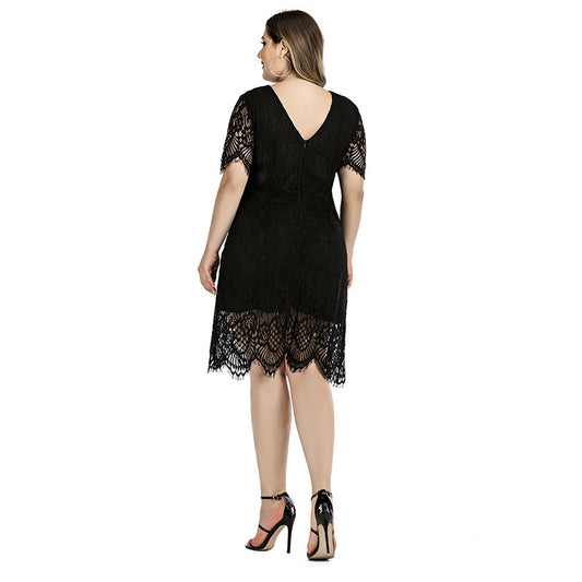 Women's Large Lace Dress Eyelash Fat Waist Slimming Dresses