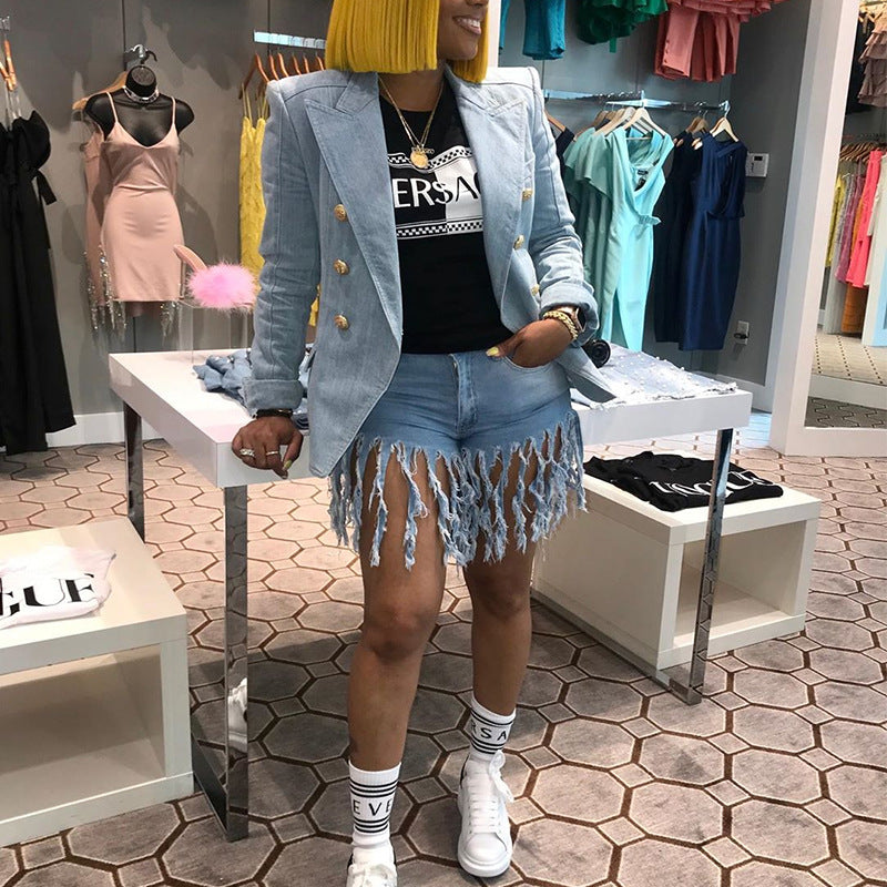 Glamorous Women's Springtide Flow Tassel Denim Shorts