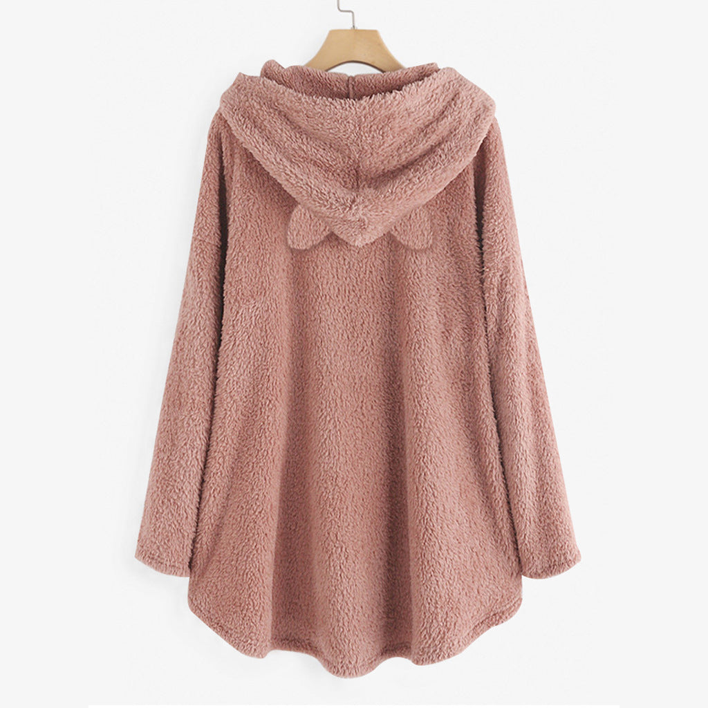 Women's Hooded Long-sleeved Double-sided Fleece Large Coats