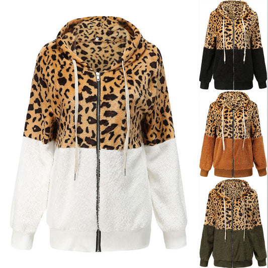 Women's Leopard Splicing Winter Thick Fleece Furry Women's Sweater, Sweater