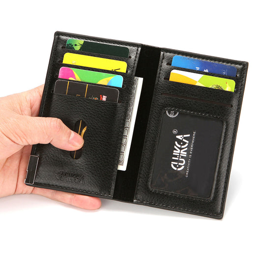 Men's Grain Leather Clamp Stylish Portable Clutch Push-pull Card Holder