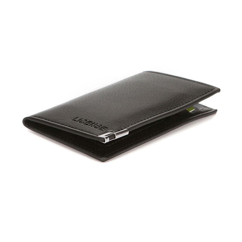 Men's Grain Leather Clamp Stylish Portable Clutch Push-pull Card Holder