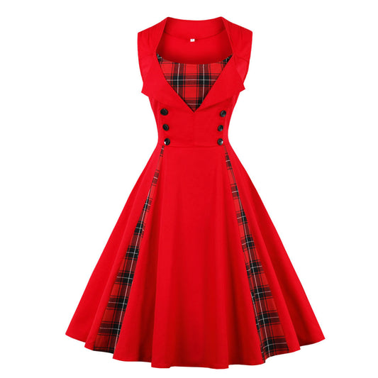 Women's Sleeveless Simple Plaid Retro Dress Dresses