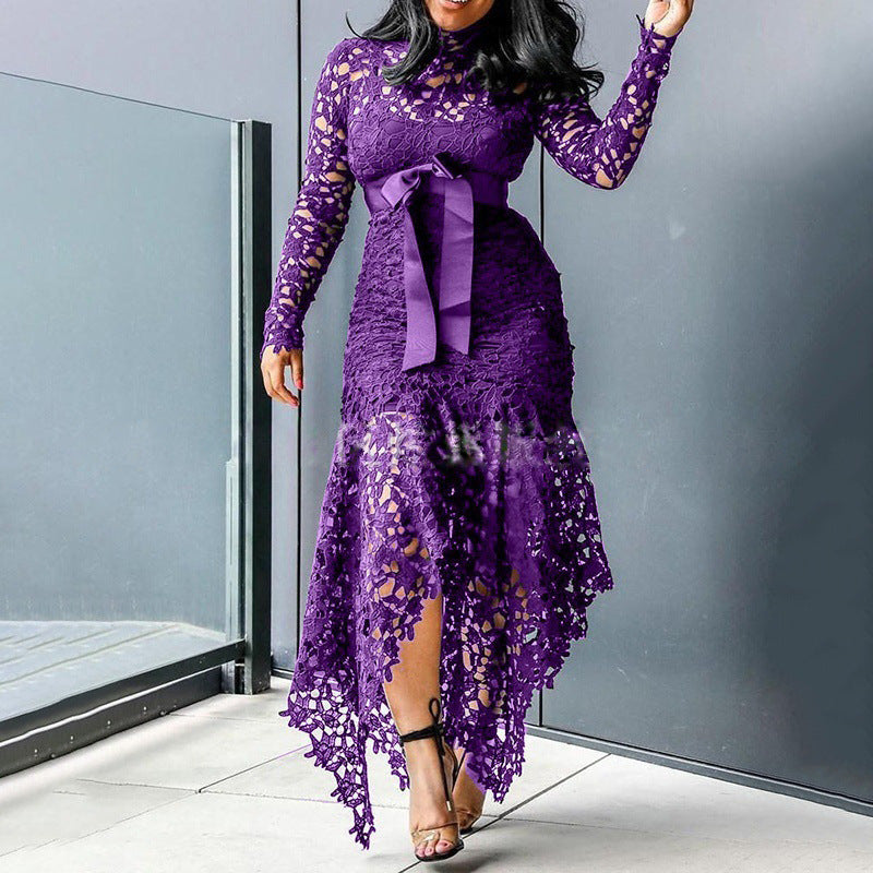 Women's Out Long Sleeve Stand-up Collar Tie Dresses