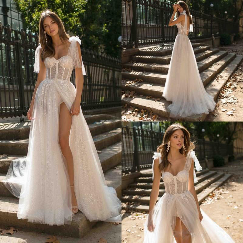 Women's Fashion Sling Backless Dress Split Wedding Dresses