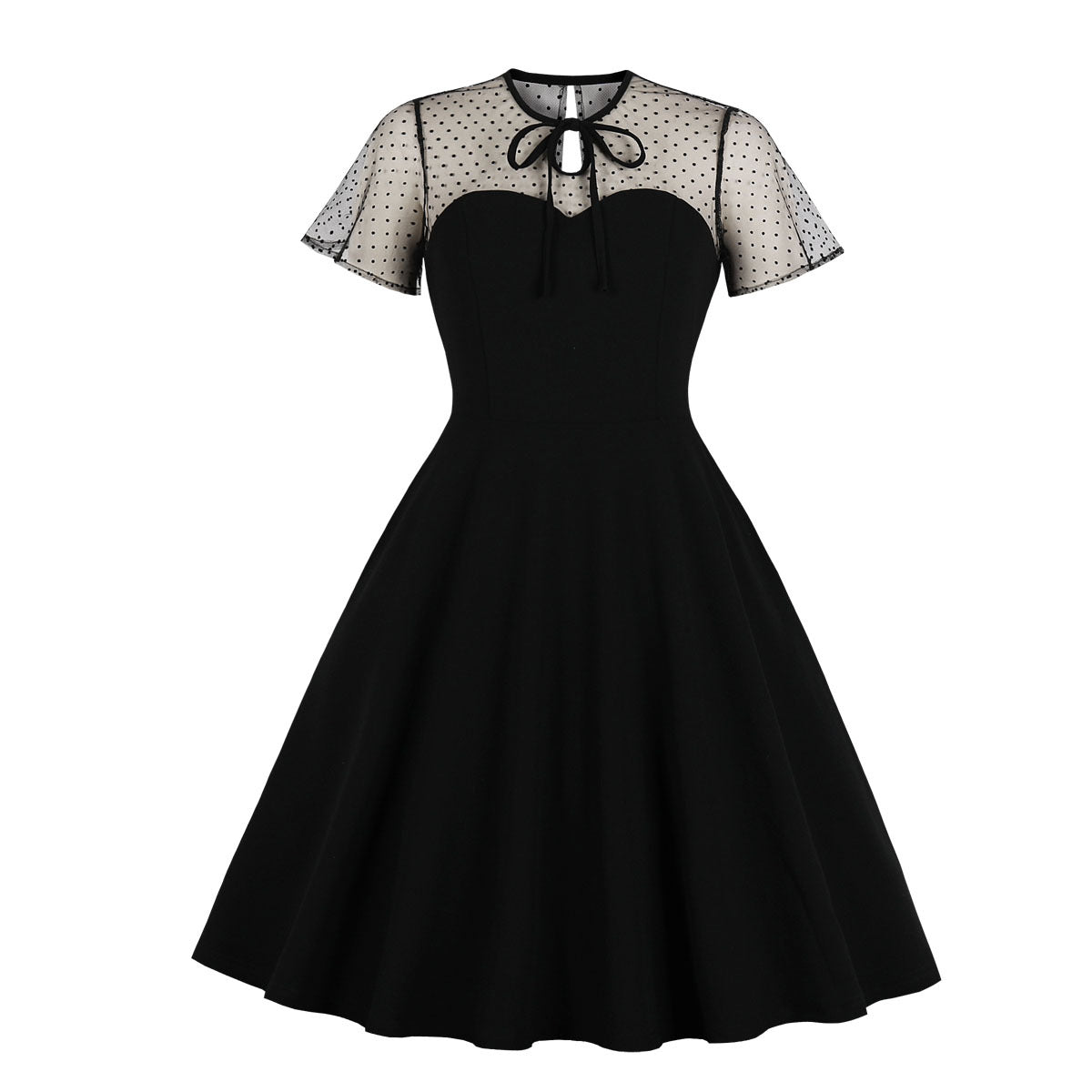 Women's Polka Dot Sleeve Stitching Pettiskirt Large Swing Dresses