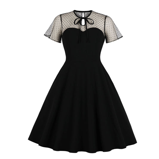 Women's Polka Dot Sleeve Stitching Pettiskirt Large Swing Dresses