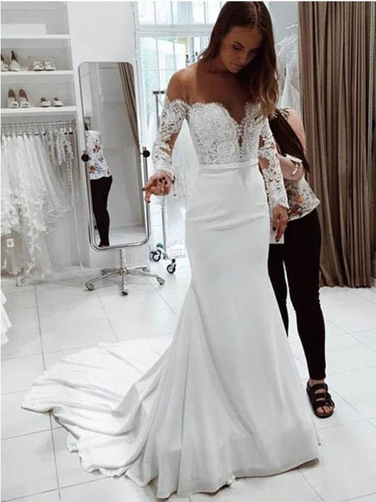 Women's Autumn Sexy Lace Long Sleeve Dress Wedding Dresses