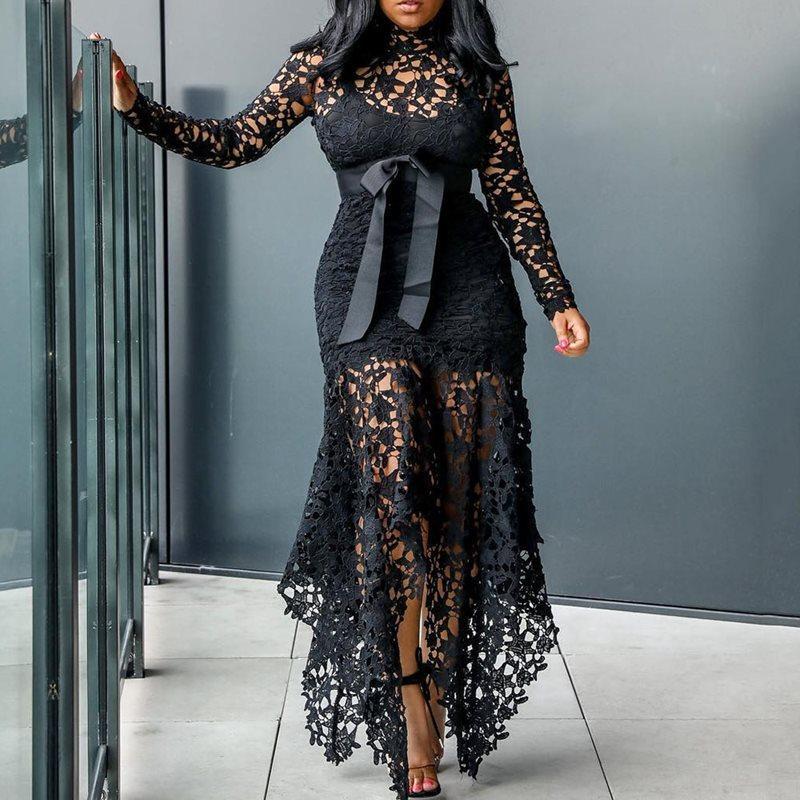 Women's Out Long Sleeve Stand-up Collar Tie Dresses