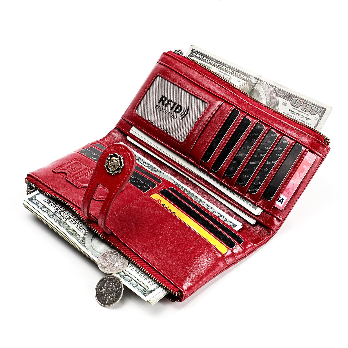 Women's Swiping Long Retro Leather Korean Fashion Ladies Wallets