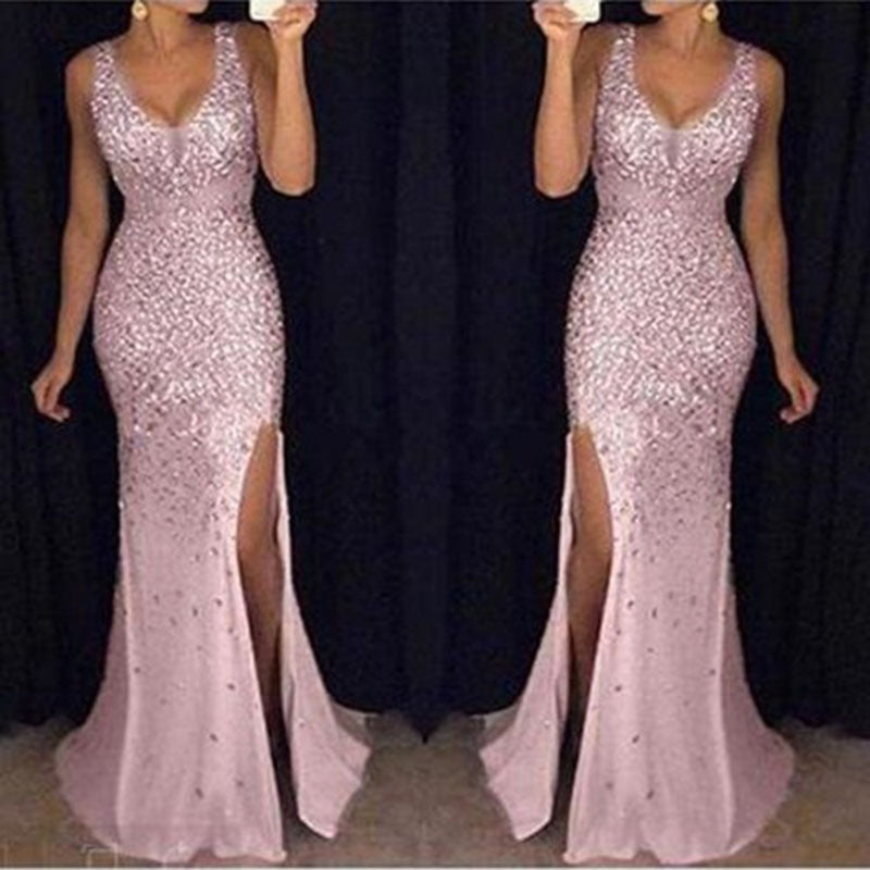 Women's Spring Split Sequins Dress Long Clothing