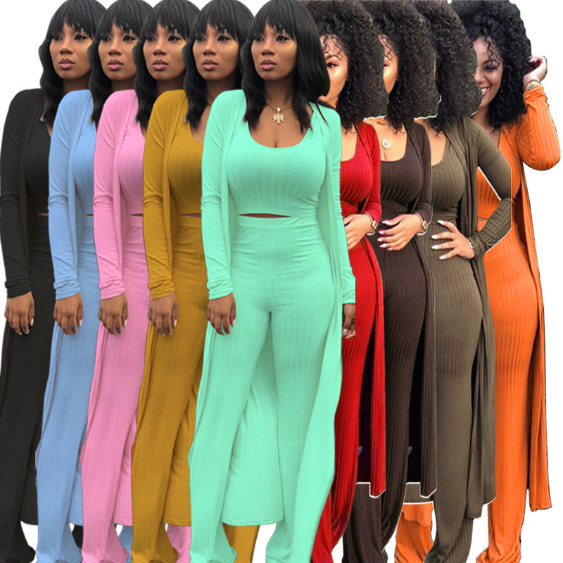 Women's Elastic Sunken Stripe Three-piece Tight Sexy Suits