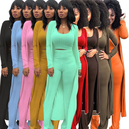 Women's Elastic Sunken Stripe Three-piece Tight Sexy Suits