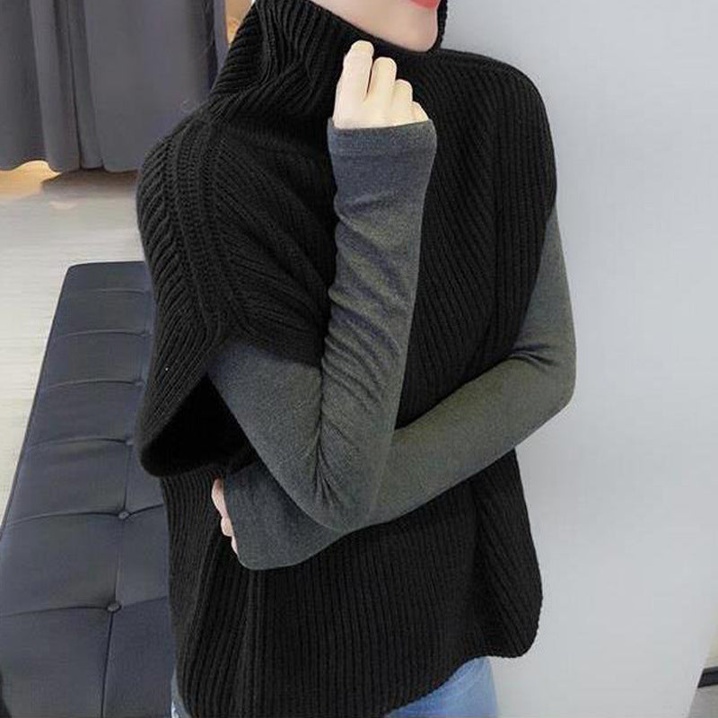 Black Turtleneck Fashion Sleeveless Thick Waistcoat Vests