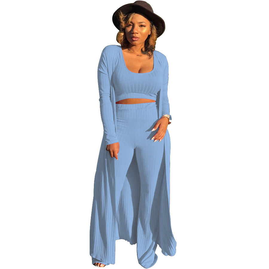 Women's Elastic Sunken Stripe Three-piece Tight Sexy Suits