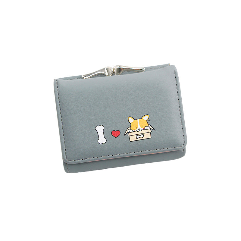 Women's Korean Short Cartoon Puppy Three Fold Ladies Wallets