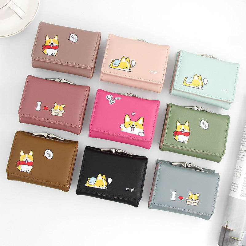 Women's Korean Short Cartoon Puppy Three Fold Ladies Wallets