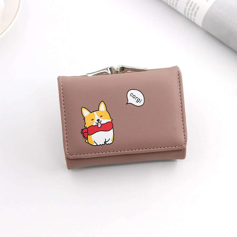 Women's Korean Short Cartoon Puppy Three Fold Ladies Wallets