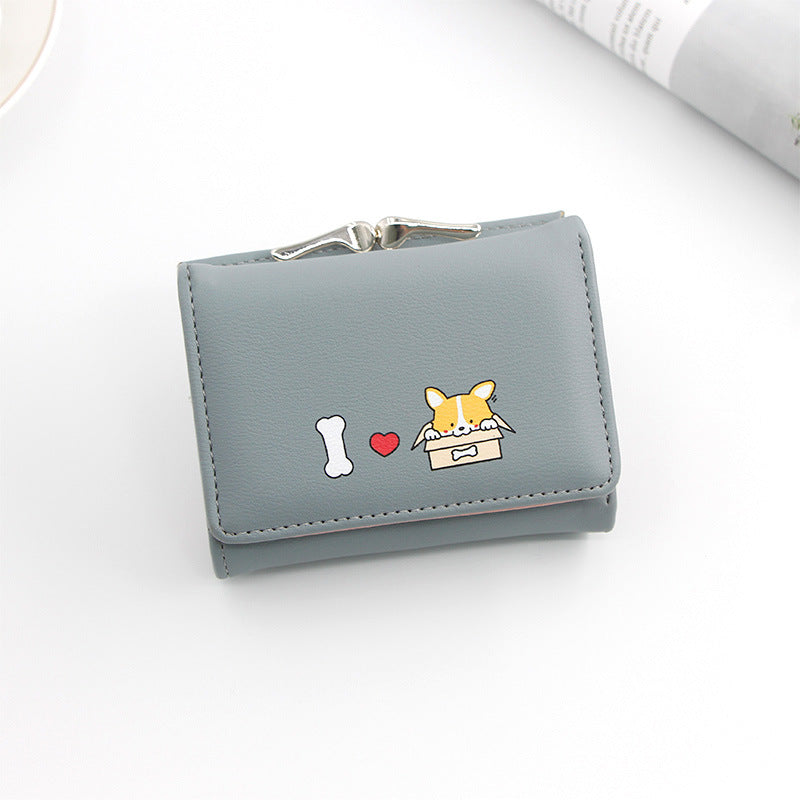 Women's Korean Short Cartoon Puppy Three Fold Ladies Wallets