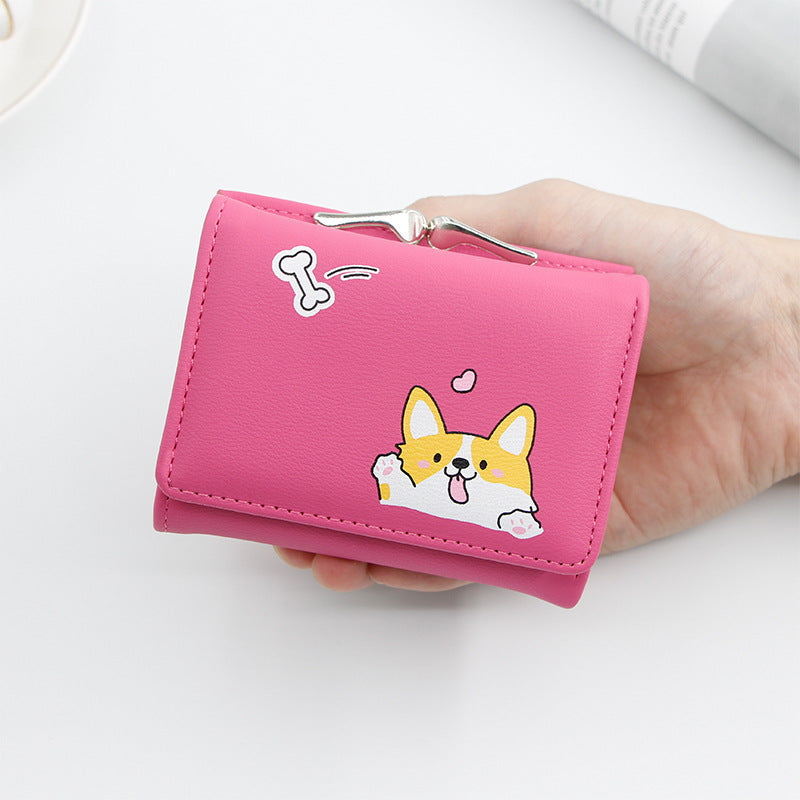 Women's Korean Short Cartoon Puppy Three Fold Ladies Wallets