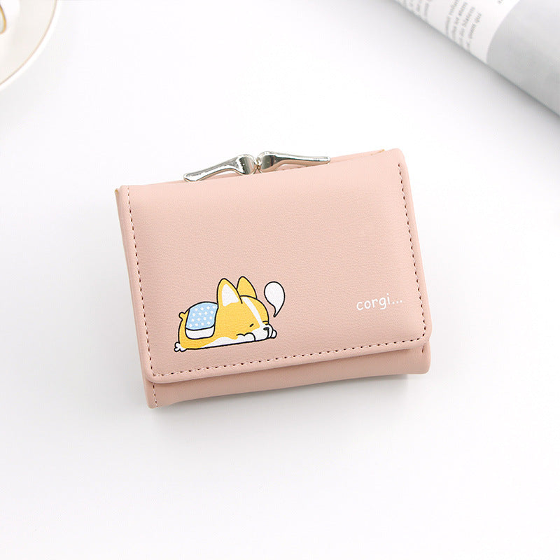 Women's Korean Short Cartoon Puppy Three Fold Ladies Wallets