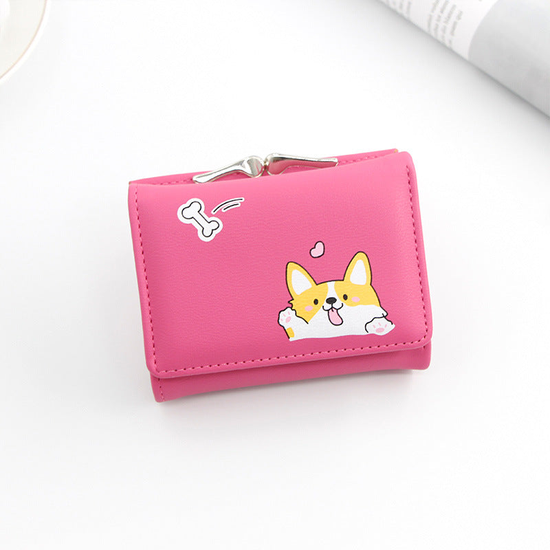 Women's Korean Short Cartoon Puppy Three Fold Ladies Wallets