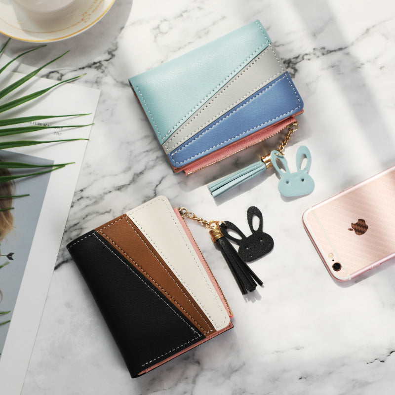 Women's Short Korean Style Fashion Color Contrast Trendy Ladies Wallets