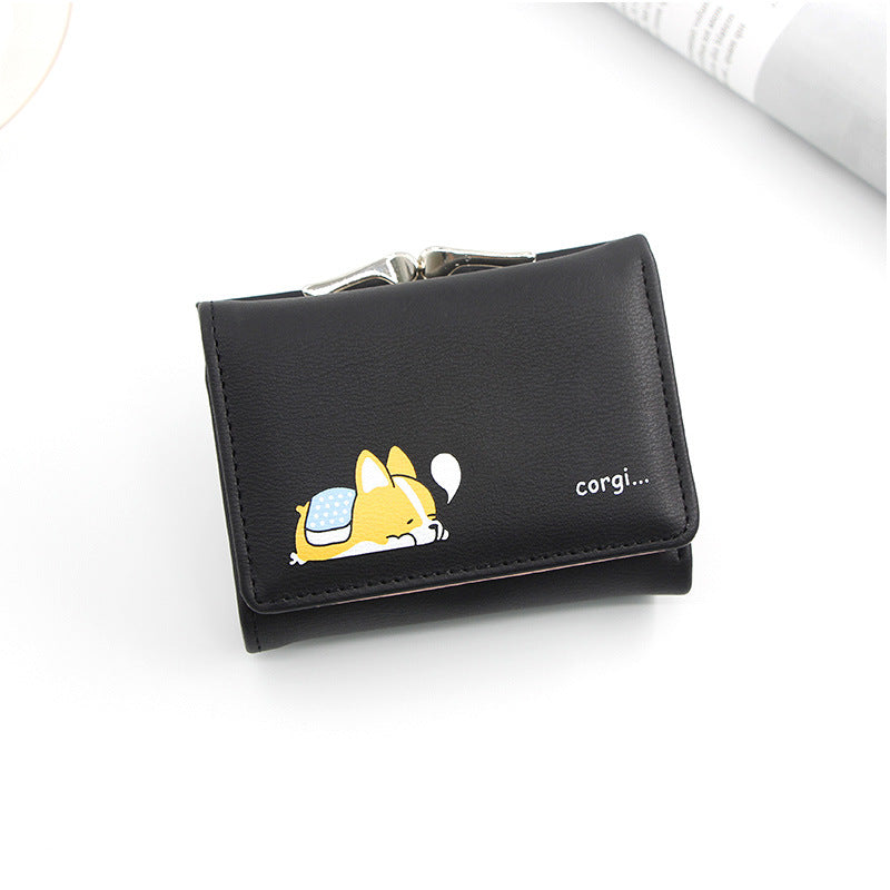 Women's Korean Short Cartoon Puppy Three Fold Ladies Wallets