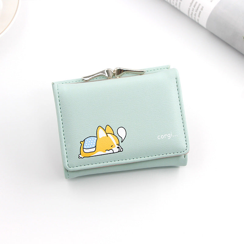 Women's Korean Short Cartoon Puppy Three Fold Ladies Wallets