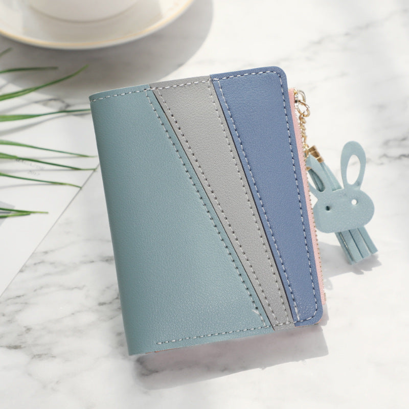 Women's Short Korean Style Fashion Color Contrast Trendy Ladies Wallets