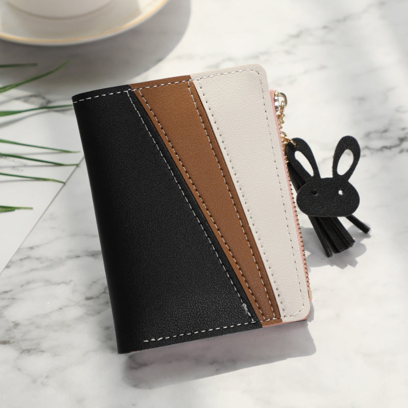Women's Short Korean Style Fashion Color Contrast Trendy Ladies Wallets