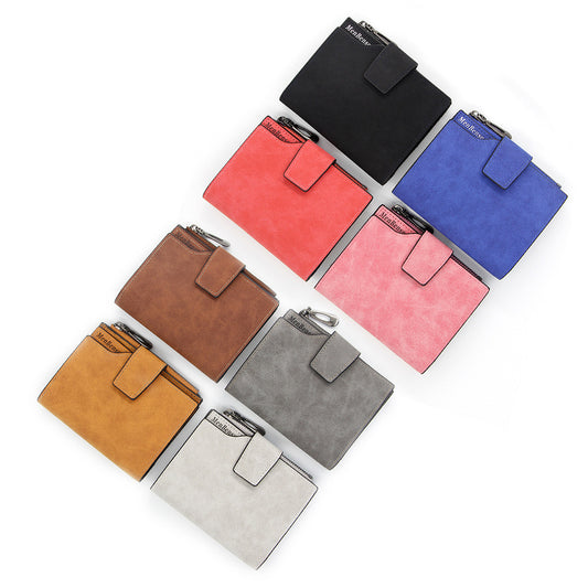 Women's Short Zipper Large Capacity Multiple Slots Frosted Ladies Wallets