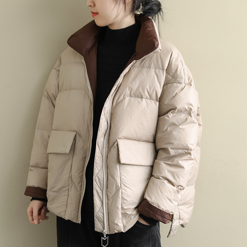 Women's Artistic Long Sleeve Down Color Matching Jackets