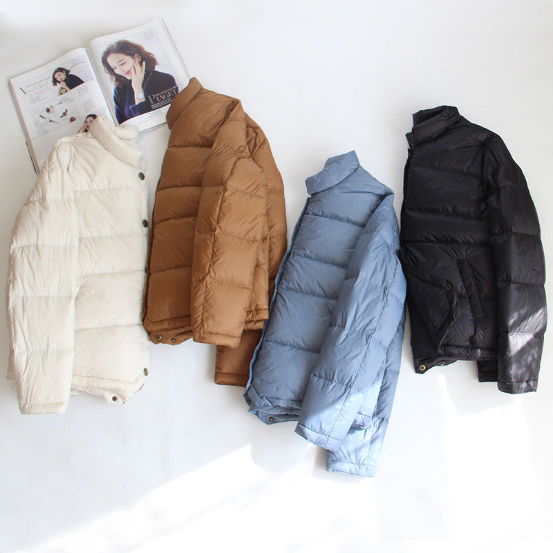 Women's Dovetail Lightweight Down Stand Collar Loose White Jackets