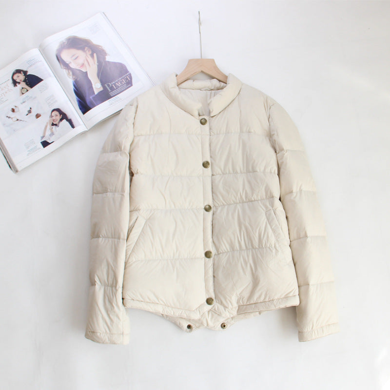 Women's Dovetail Lightweight Down Stand Collar Loose White Jackets