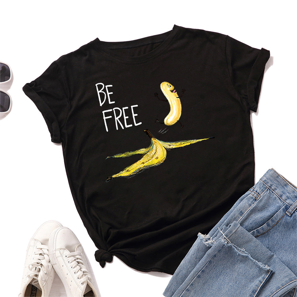 Women's Loose Round Neck Cotton Spoof Banana Short-sleeved Women's T-shirt
