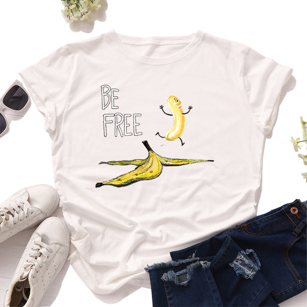 Women's Loose Round Neck Cotton Spoof Banana Short-sleeved Women's T-shirt
