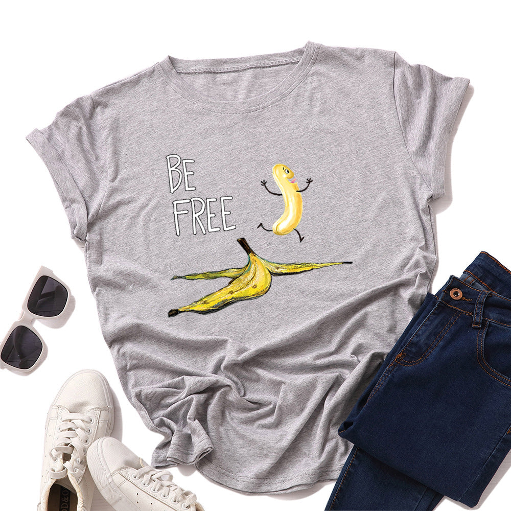 Women's Loose Round Neck Cotton Spoof Banana Short-sleeved Women's T-shirt