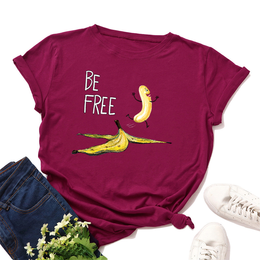 Women's Loose Round Neck Cotton Spoof Banana Short-sleeved Women's T-shirt