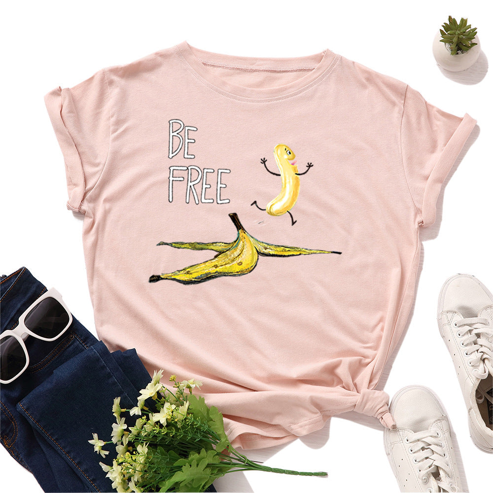 Women's Loose Round Neck Cotton Spoof Banana Short-sleeved Women's T-shirt