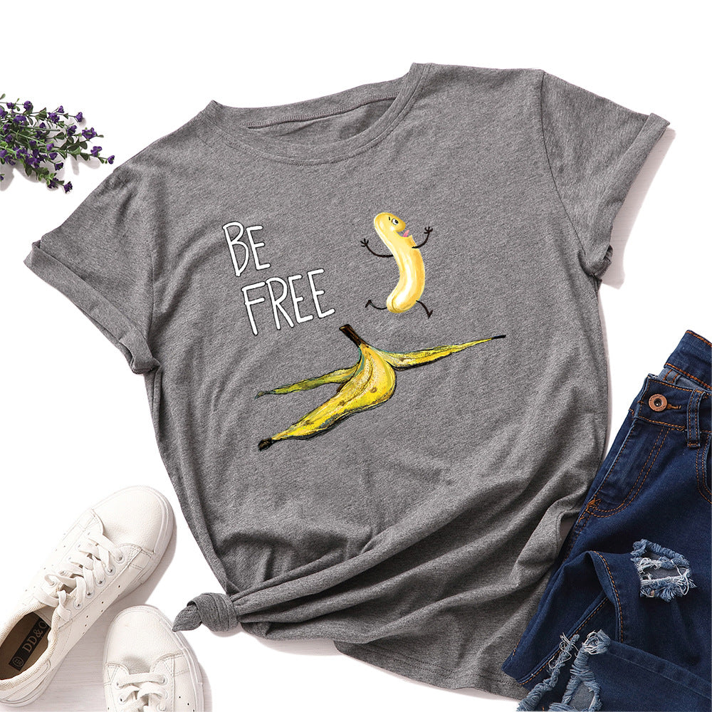 Women's Loose Round Neck Cotton Spoof Banana Short-sleeved Women's T-shirt