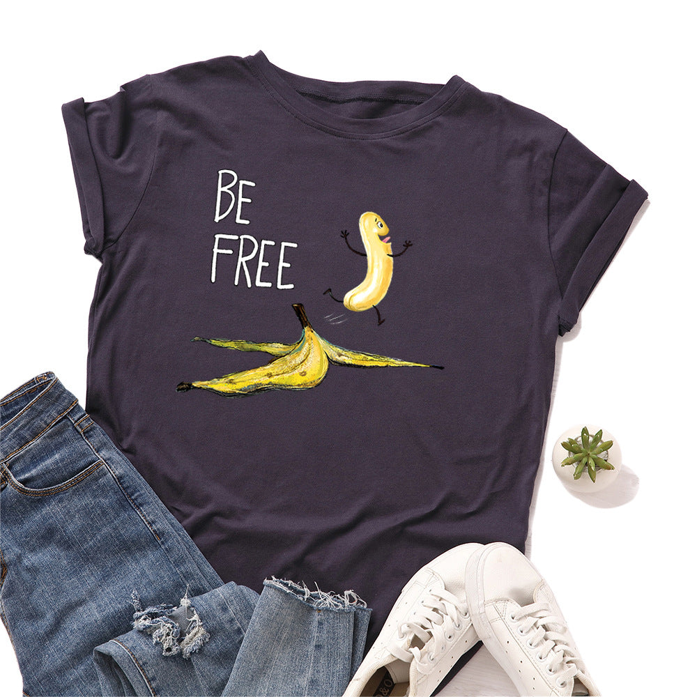 Women's Loose Round Neck Cotton Spoof Banana Short-sleeved Women's T-shirt