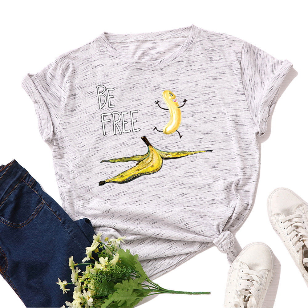 Women's Loose Round Neck Cotton Spoof Banana Short-sleeved Women's T-shirt