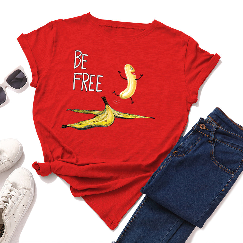 Women's Loose Round Neck Cotton Spoof Banana Short-sleeved Women's T-shirt
